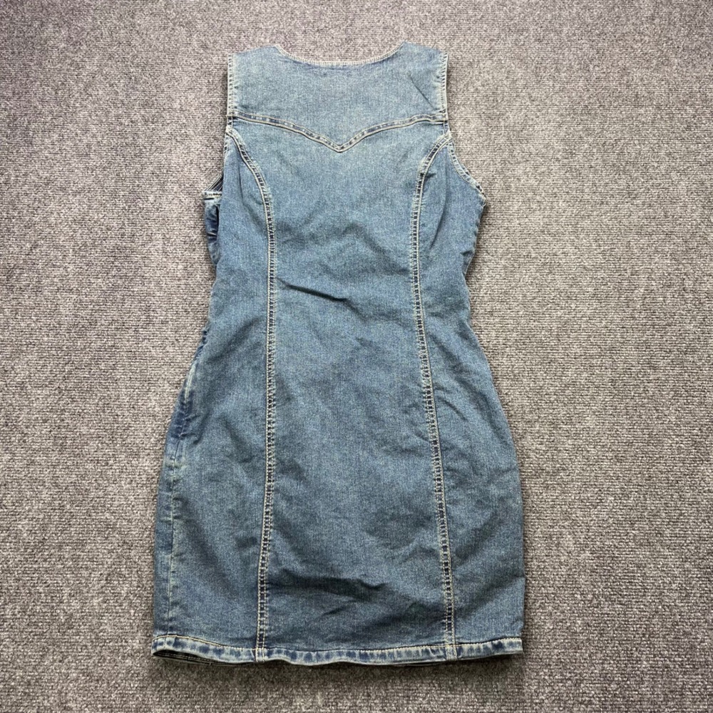 True Religion Y2K Western Cowgirl Medium Wash Denim Button Front Mini Dress - Picture 4 of 6